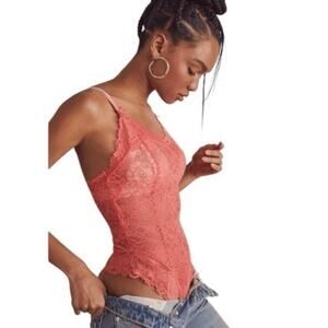 Free People Women's Orange Sleeveless One Touch Lace Teddy Top Size L. NWOT
